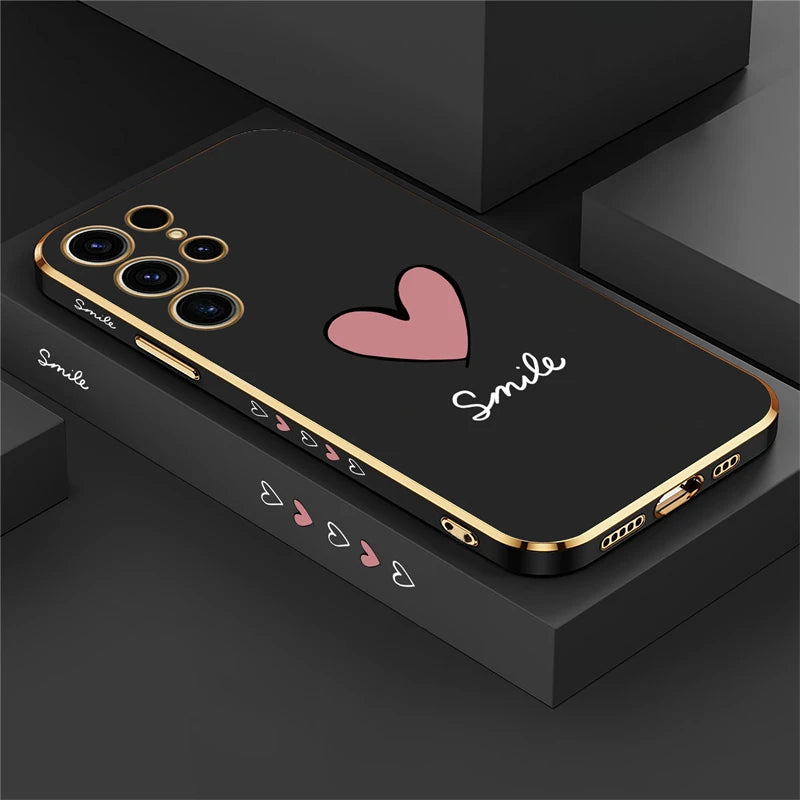 Love Heart Plating Silicone Case For Samsung