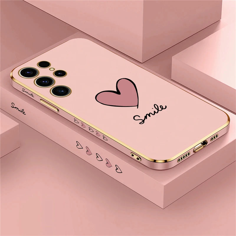 Love Heart Plating Silicone Case For Samsung