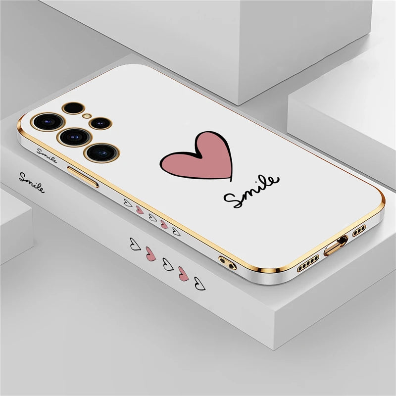 Love Heart Plating Silicone Case For Samsung