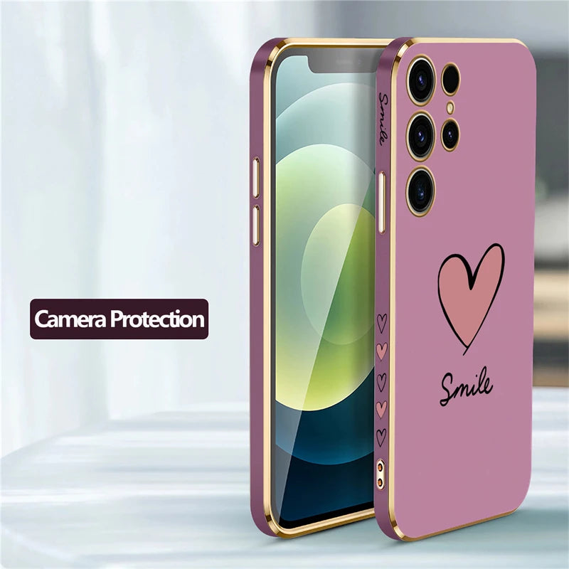 Love Heart Plating Silicone Case For Samsung