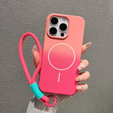 Liquid Silicone Gradient Colorful Hand Strap Magnetic Case for iPhone
