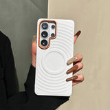 Leather Pattern Ripple Magnetic Metal Lens Frame Case for Samsung