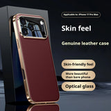 Genuine Leather Case with Optical Glass Lens Protector for iPhone
