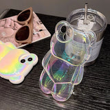 Cute 3D Aurora Laser Cartoon Bear Soft Case For iPhone