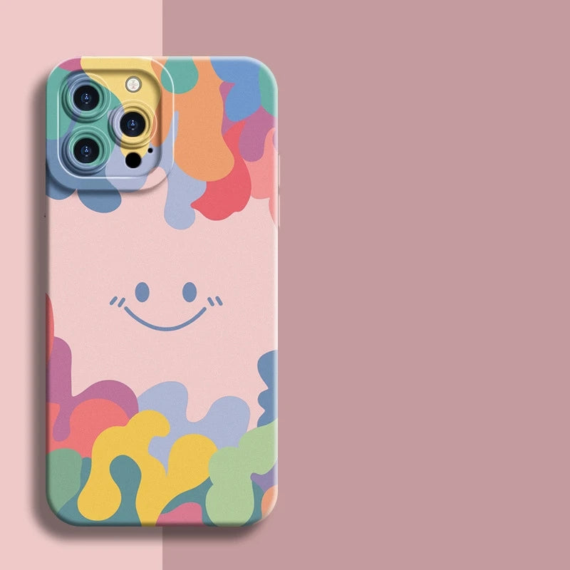 Skin Feel Smile Design Colorful Silicone Phone Case for iPhone