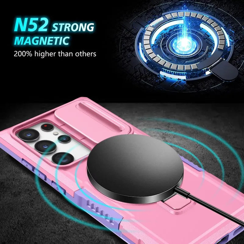 Hit Color Armor Magnetic Bracket Slide Camera  Case For Samsung