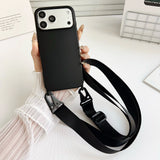 Crossbody Strap Matte Silicone Shockproof Soft Case For iPhone