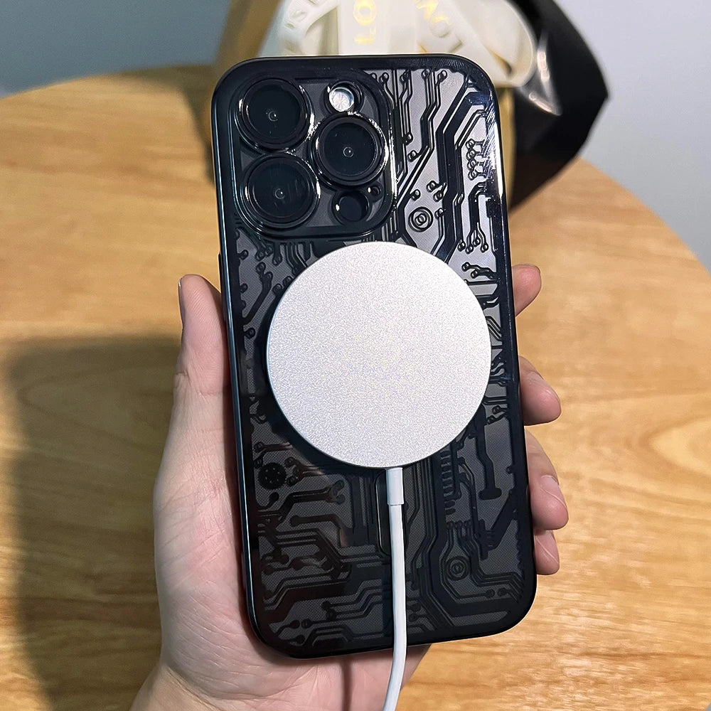 Luxury Circuit Pattern Plating Magnetic Case For iPhone