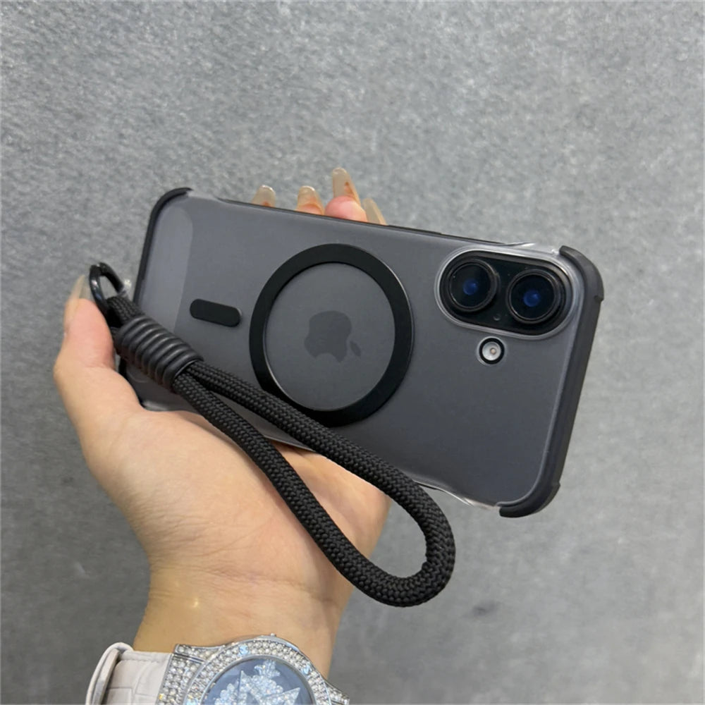 Wrist Strap Ultra Slim Frameless Matte Clear Magnetic Case For iPhone