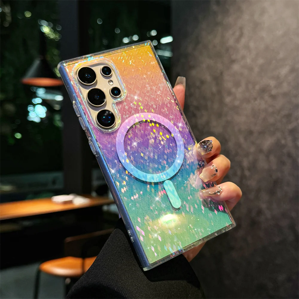 Luxury Diamond Sequin Transparent Magnetic Case For Samsung