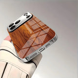 Wood Texture Pattern Tempered Glass Plating Case for iPhone