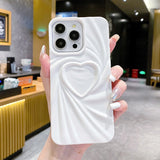 Fashion Fold Wrinkle 3D Love Heart Matte Silicone Phone Case for iPhone