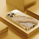 Gold Marble Stone Pattern Metallic Paint Glass Phone Case For iPhone