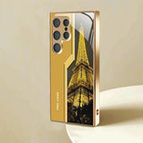 Eiffel Tower Pattern Electroplated Tempered Glass Case For Samsung