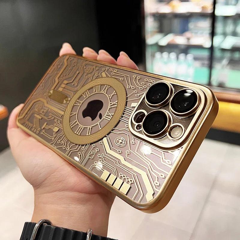 Luxury Circuit Pattern Plating Magnetic Case For iPhone
