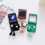 Stylish Flower Ring Holder Leather Case for Samsung Z Flip