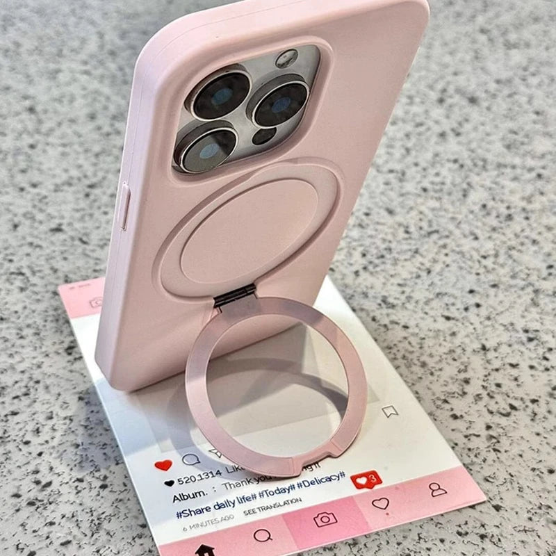 Luxury Liquid Silicone Stand Ring Holder Magnetic Case For iPhone