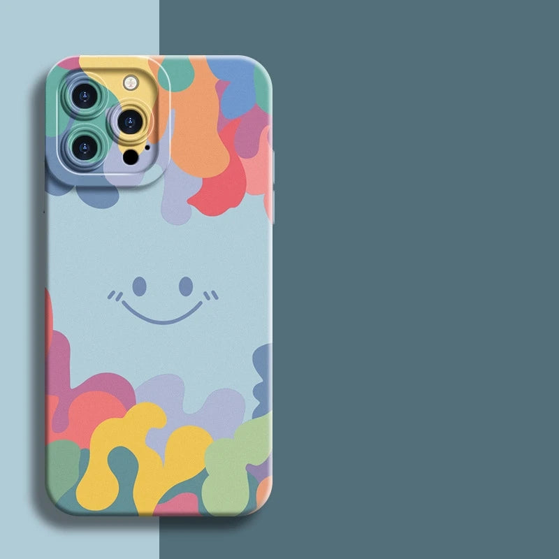 Skin Feel Smile Design Colorful Silicone Phone Case for iPhone