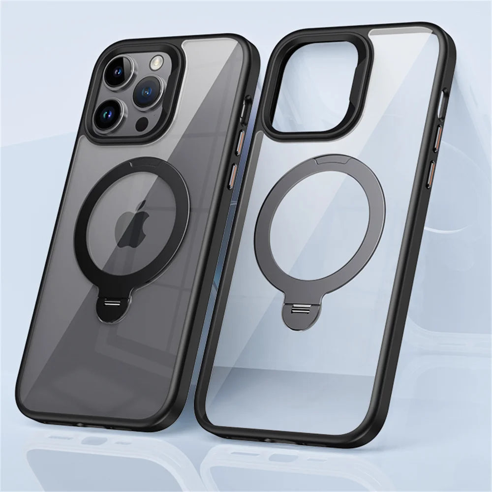 Rotating Folding Stand Clear Magnetic Phone Case For iPhone