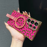 Leopard Print Bracket Plating Magnetic Charging Case for Samsung