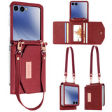 Leather Wallet Case With Wrist Strap for Samsung Z Flip