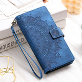 Leather Sun Embossing Flip Wallet Case with Lanyard for iphone