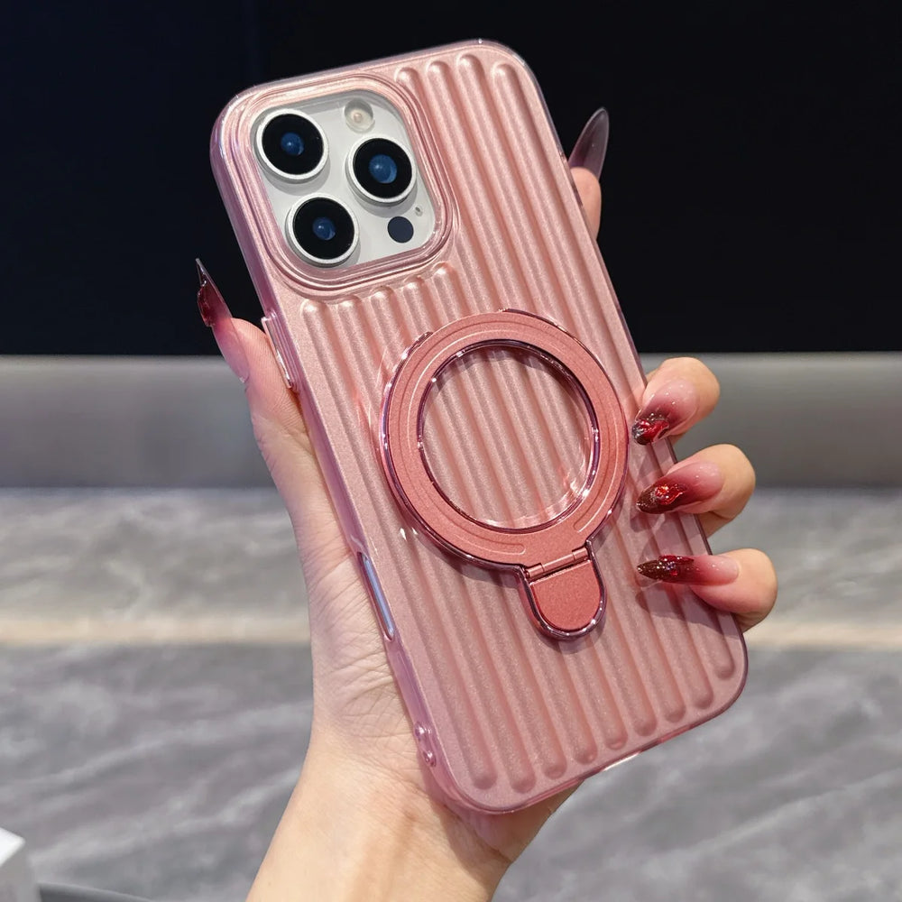 Glossy Corrugated Stripe Magnetic Case For iPhone