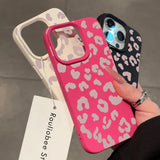 Pink Leopard Print Lichee Pattern Silicone Cover for iPhone