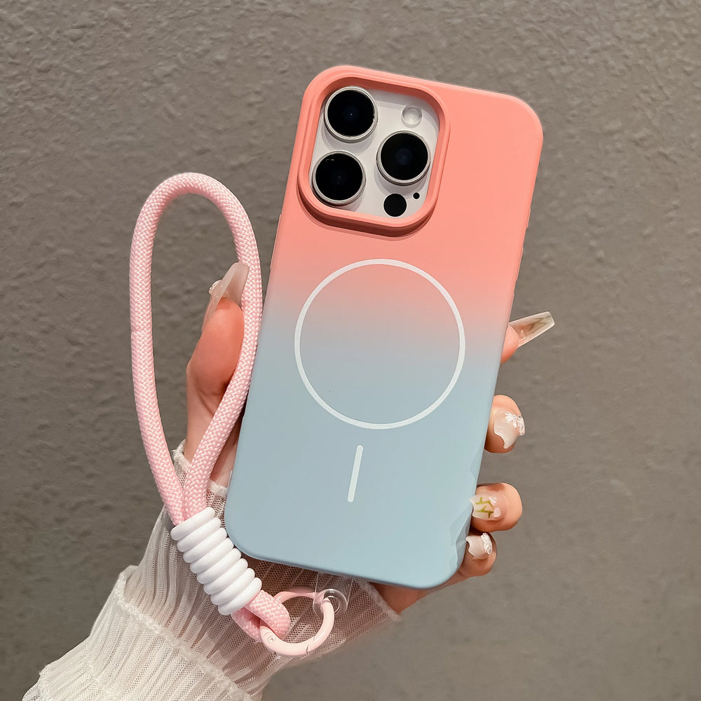 Liquid Silicone Gradient Colorful Hand Strap Magnetic Case for iPhone