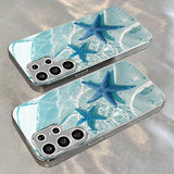 Seawater And Starfish Pattern Tempered Glass Phone Case For Samsung