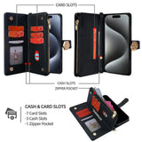 Leather Wallet Card Slots Phone Case with Strap for Samsung