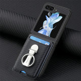 Ring Holder & Card Slots Leather Case for Samsung Z Flip