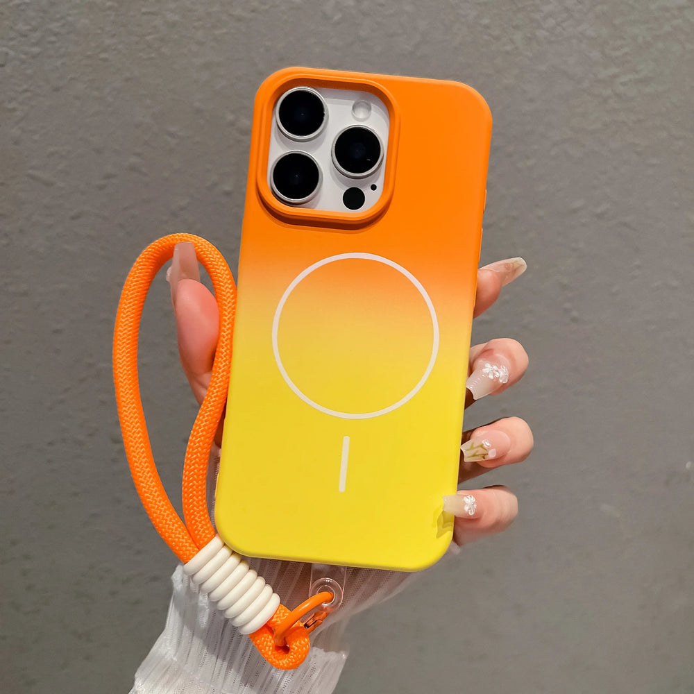 Liquid Silicone Gradient Colorful Hand Strap Magnetic Case for iPhone