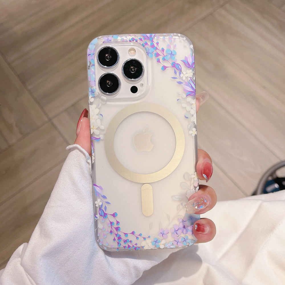 Flower Pattern Matte Transparent Magnetic Case For iPhone