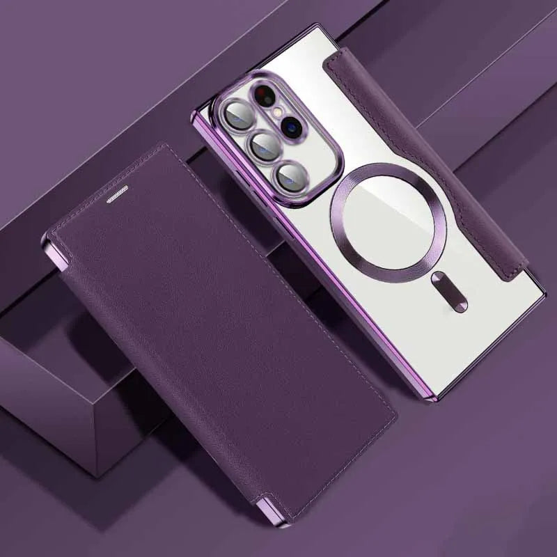 Luxury Transparent Flip Leather Wallet Magnetic Case For Samsung