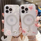 Flower Pattern Matte Transparent Magnetic Case For iPhone