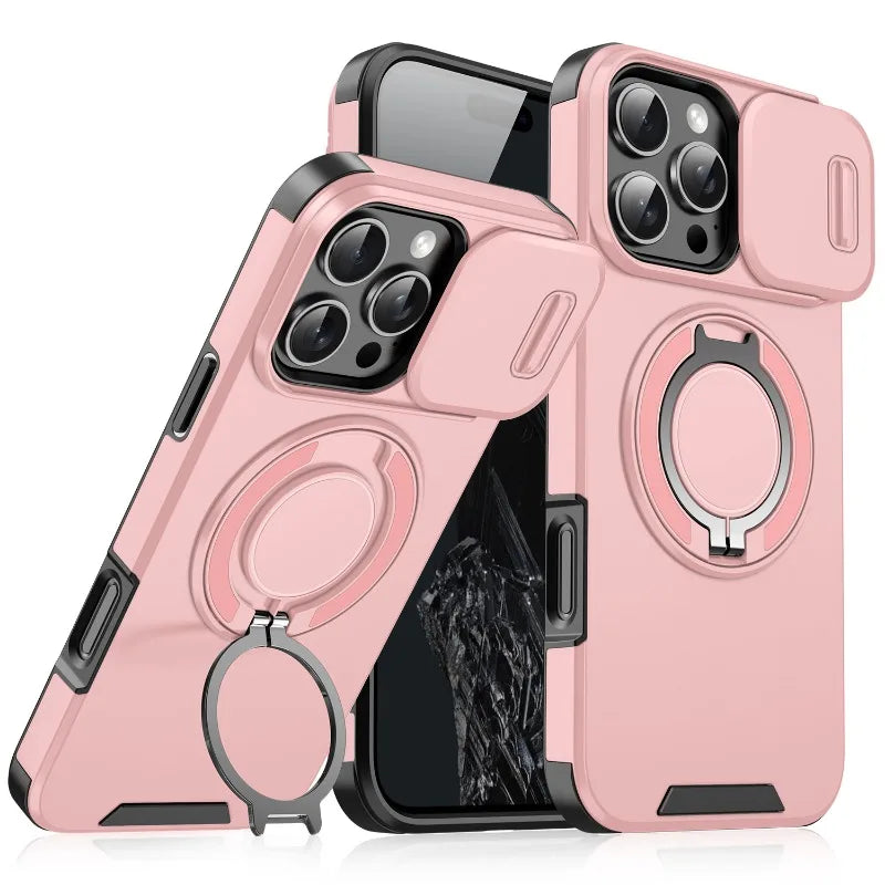 Luxury Armor Magnetic Bracket Slide Camera Protection Case For iPhone