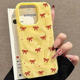 Red Bow Dots Folds Texture Shockproof Soft Phone Case for iPhone