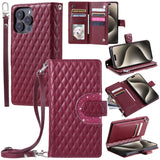 Diamond Grid Card Wallet Flip Leather Case for Samsung