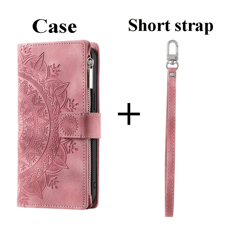 Zipper Wallet Case Crossbody Book Shell Case For Samsung