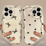 Black Bowknot Heart Shockproof Silicone Phone Case for iPhone