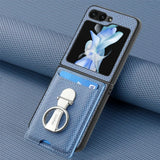 Ring Holder & Card Slots Leather Case for Samsung Z Flip
