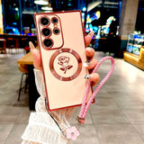 Plating Rose Magnetic Soft Case with Lanyard For Samsung
