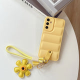 Fashion Down Jacket Sunflower Wrist Strap Phone Case for Samsung