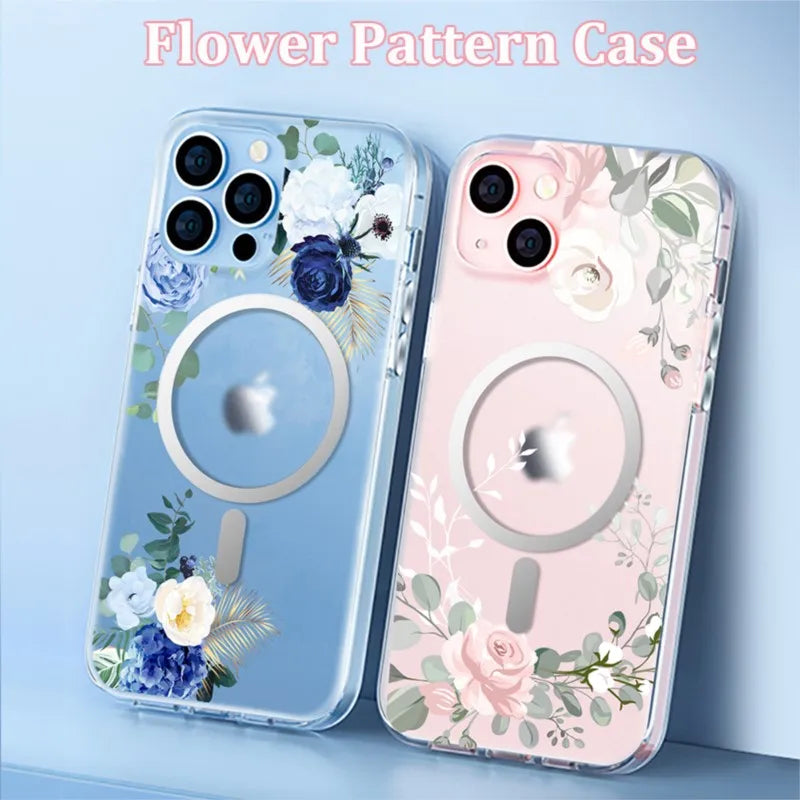 Flower Pattern Matte Transparent Magnetic Case For iPhone