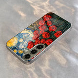 Starry Sky And Floral Plated Tempered Glass Case For Samsung