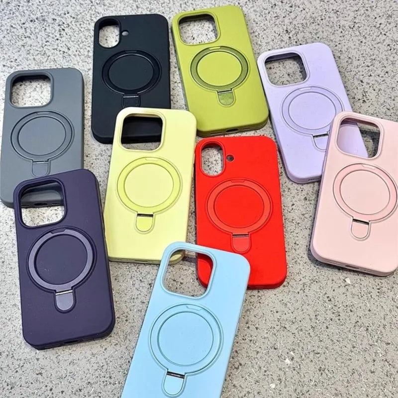Luxury Liquid Silicone Stand Ring Holder Magnetic Case For iPhone