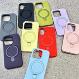 Luxury Liquid Silicone Stand Ring Holder Magnetic Case For iPhone