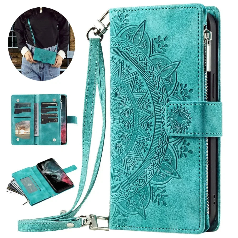 Zipper Wallet Case Crossbody Book Shell Case For Samsung
