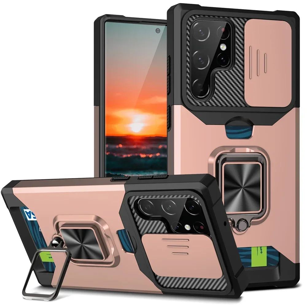 Car Ring Holder Anti-Fall Window Sliding Card Phone Case For Samsung